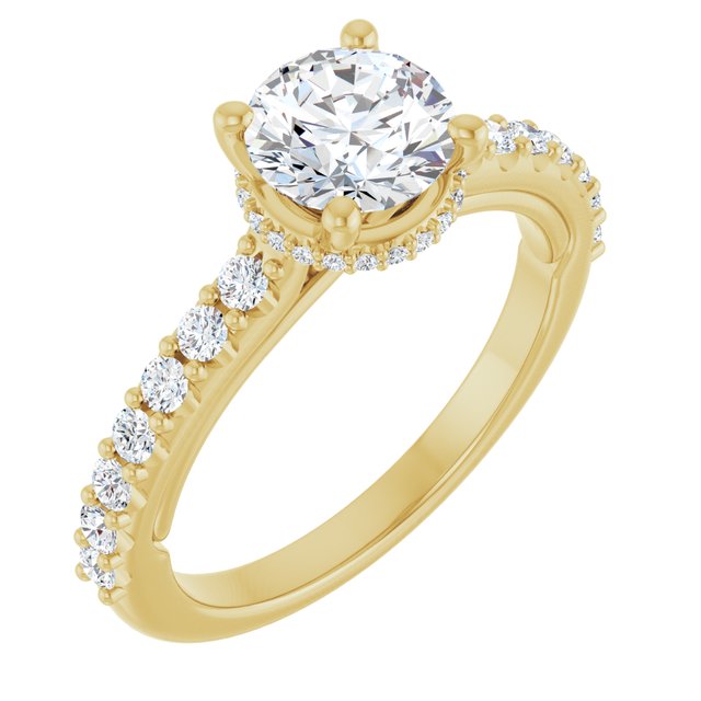 Anillo de compromiso con Diamante de Laboratorio Redondo 1 CT. estilo Halo & Pave Oro Amarillo 14K IGI