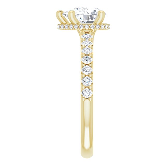 Anillo de compromiso con Diamante de Laboratorio Pera 1 CT. estilo Halo & Pave Oro Amarillo 14K IGI