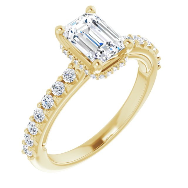 Anillo de compromiso con Diamante de Laboratorio Esmeralda 1 CT. estilo Halo & Pave Oro Amarillo 14K IGI