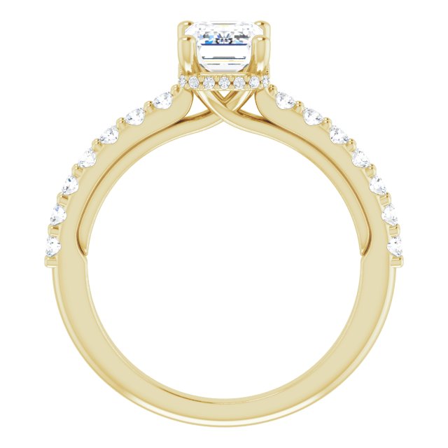 Anillo de compromiso con Diamante de Laboratorio Esmeralda 1 CT. estilo Halo & Pave Oro Amarillo 14K IGI