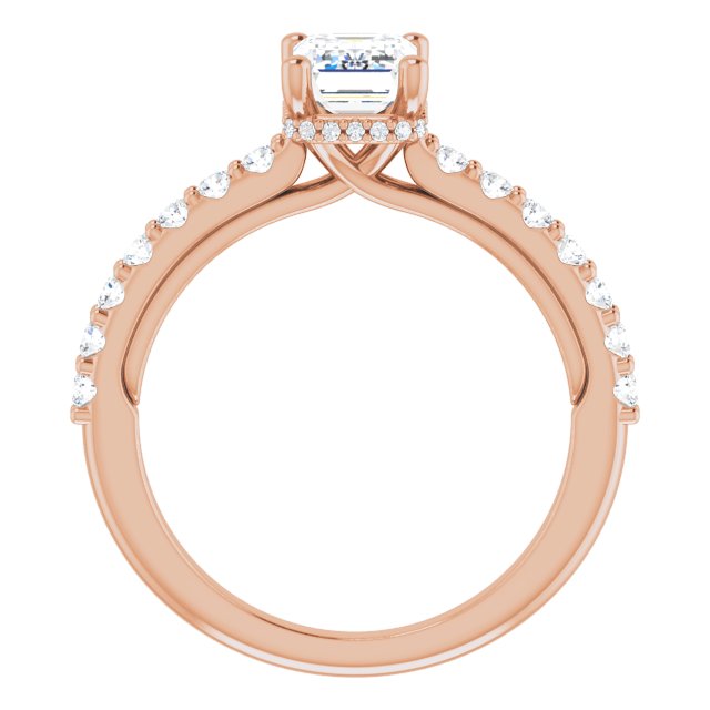 Anillo de compromiso con Diamante de Laboratorio Esmeralda 1 CT. estilo Halo & Pave Oro Rosa 14K IGI