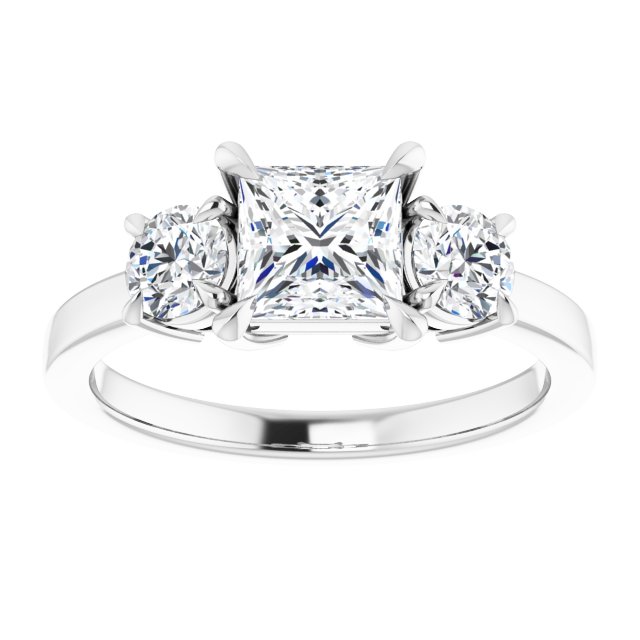 1 CT Princess Lab Diamond Engagement Ring with Side Stones in 14K White Gold IGI