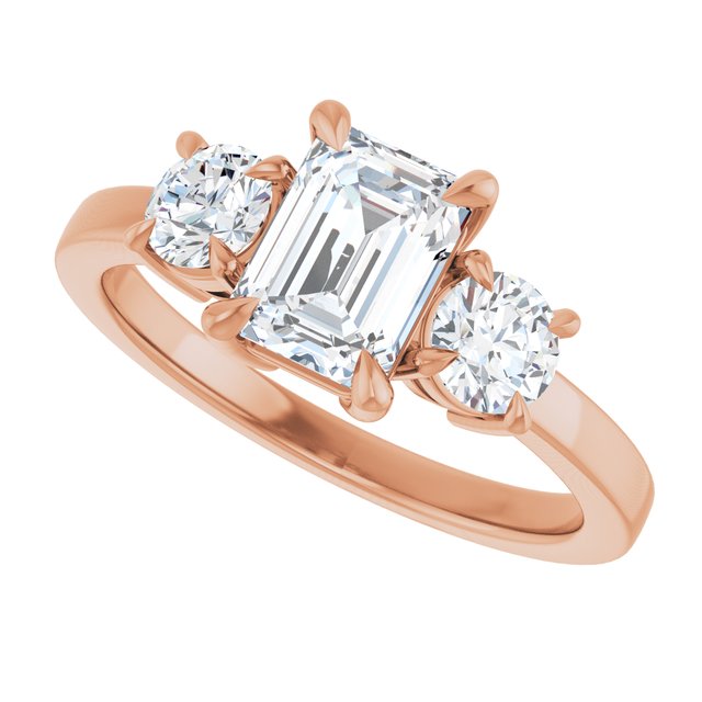 1 CT Lab Created Emerald Diamond Engagement Ring with Side Stones in 14K Rose Gold IGI