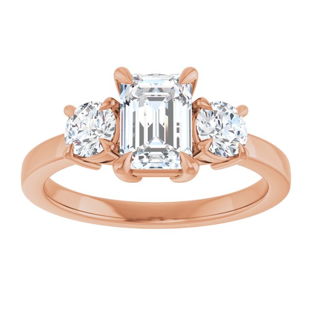 1 CT Lab Created Emerald Diamond Engagement Ring with Side Stones in 14K Rose Gold IGI