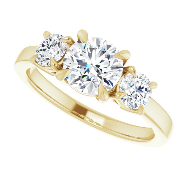 1 CT Round Lab Diamond Engagement Ring with Side Stones in 14K Yellow Gold IGI