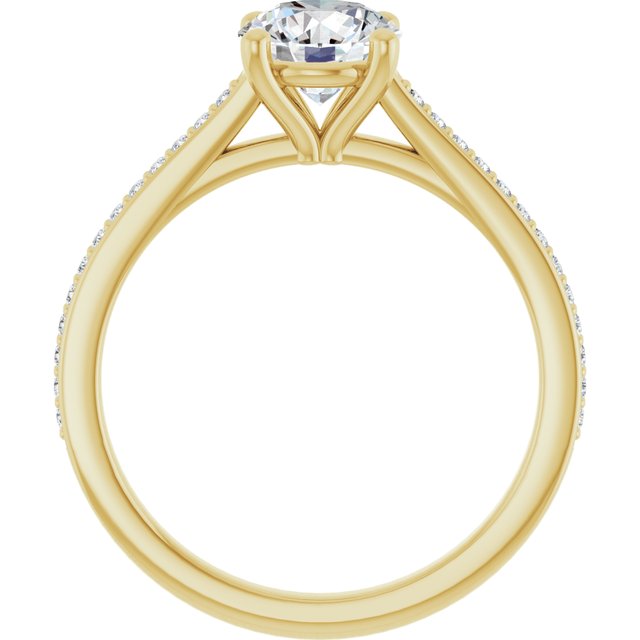 Anillo de Compromiso en Oro Amarillo con Diamante Redondo con Pave, 1 CT. IGI