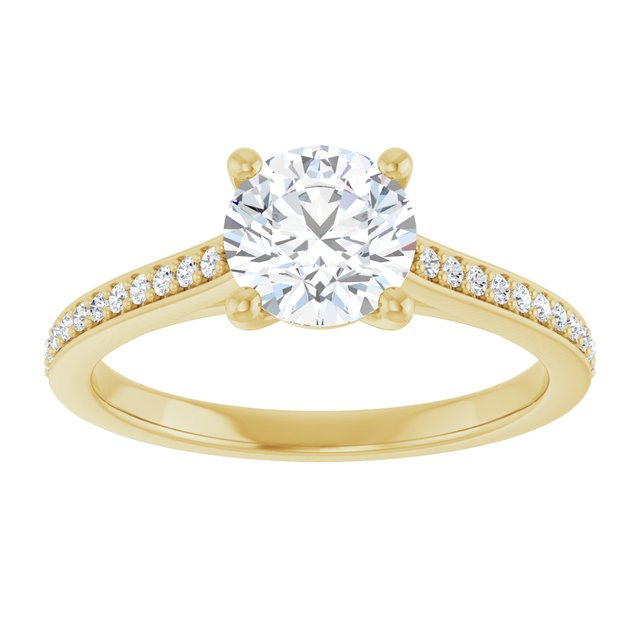 Yellow Gold Engagement Ring with Round Pave Diamond, 1 CT. IGI