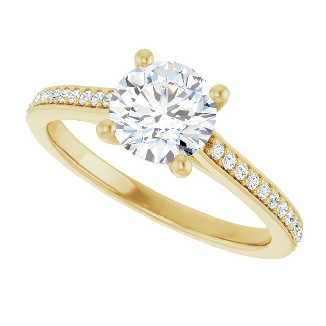 Yellow Gold Engagement Ring with Round Pave Diamond, 1 CT. IGI