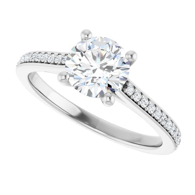 White Gold Engagement Ring with Round Pave Diamond, 1 CT. IGI