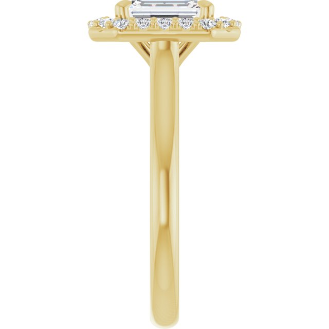 Anillo de compromiso con Diamante de Laboratorio Esmeralda 1 CT. estilo Halo, Oro Amarillo 14K IGI