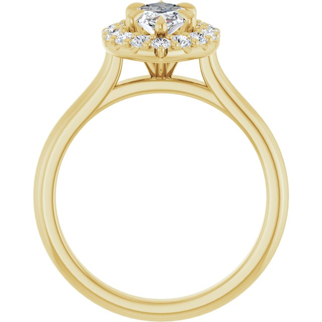 Anillo de compromiso con Diamante de Laboratorio Marquise 1 CT. estilo Halo, Oro Amarillo 14K IGI