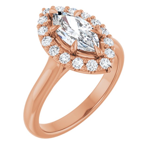 Anillo de compromiso con Diamante de Laboratorio Marquise 1 CT. estilo Halo, Oro Rosa 14K IGI