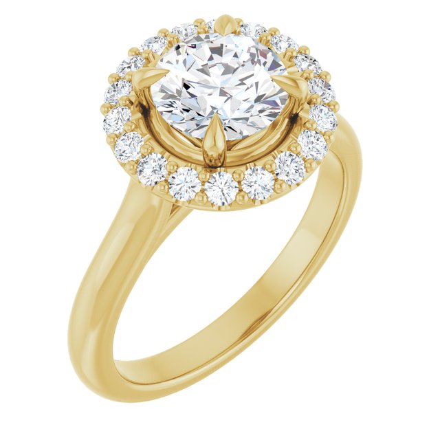 Anillo de compromiso con Diamante de Laboratorio Redondo 1 CT. estilo Halo, Oro Amarillo 14K IGI