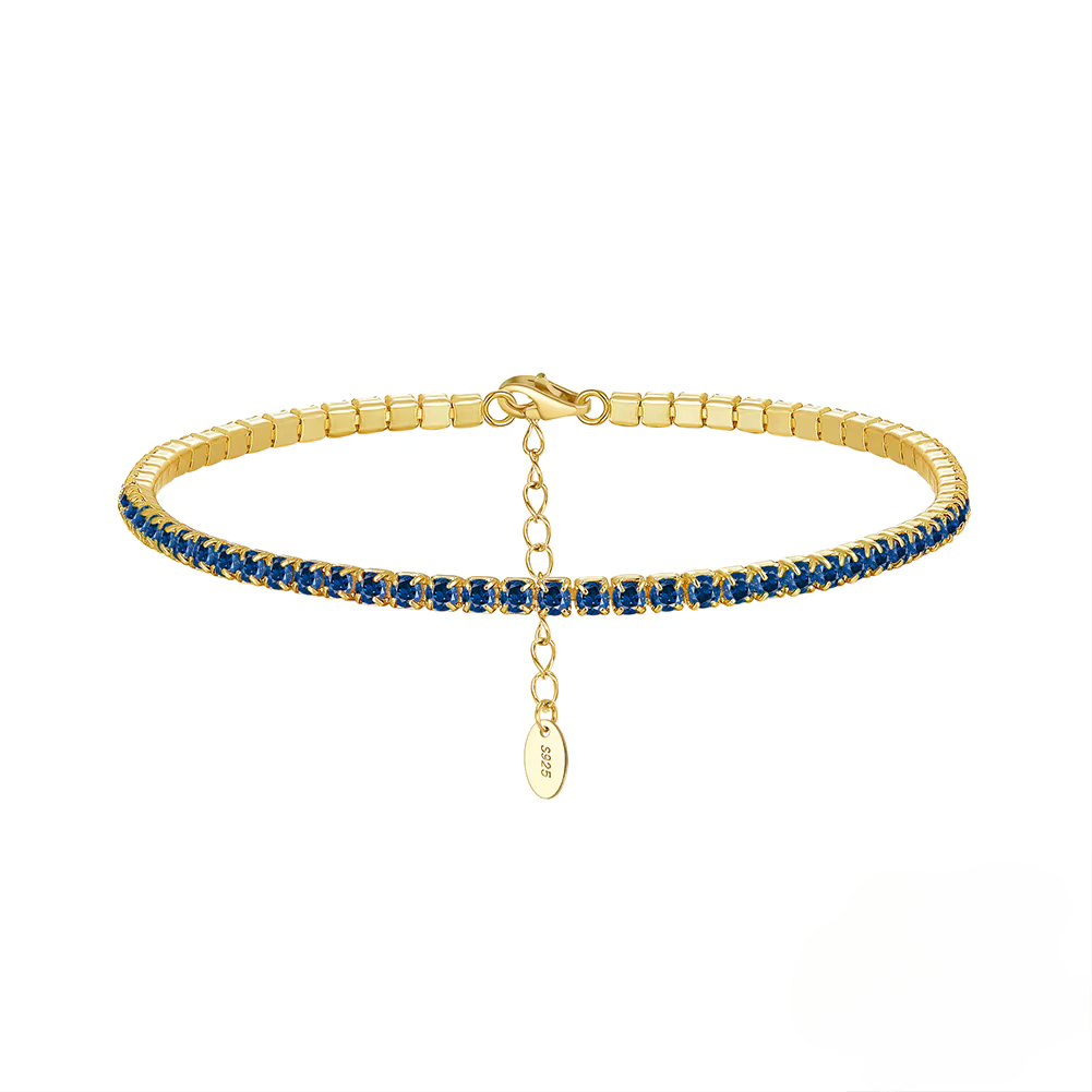 Pulsera Tennis En Plata S925 Baño de oro 14k 6.5+2"