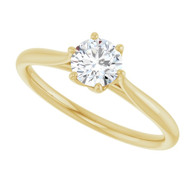 0.5 Carat Round Diamond Engagement Ring, IGI Certified, in 14K Yellow Gold