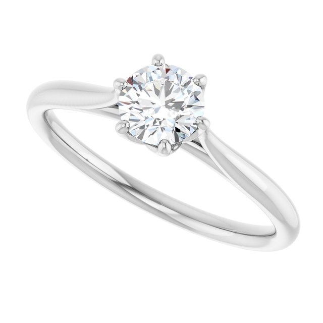 0.5 Carat Round Diamond Engagement Ring, IGI Certified, in 14K White Gold