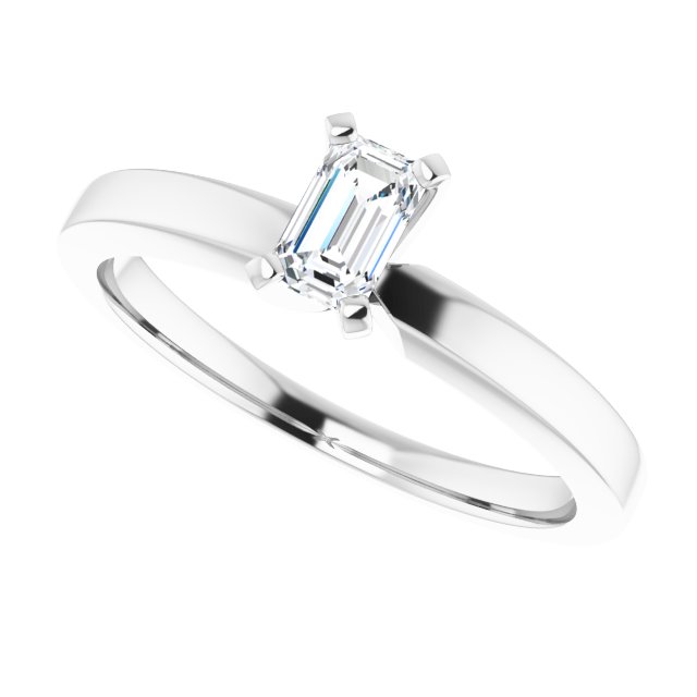 0.53 CT Emerald Engagement Ring. 14K White Gold