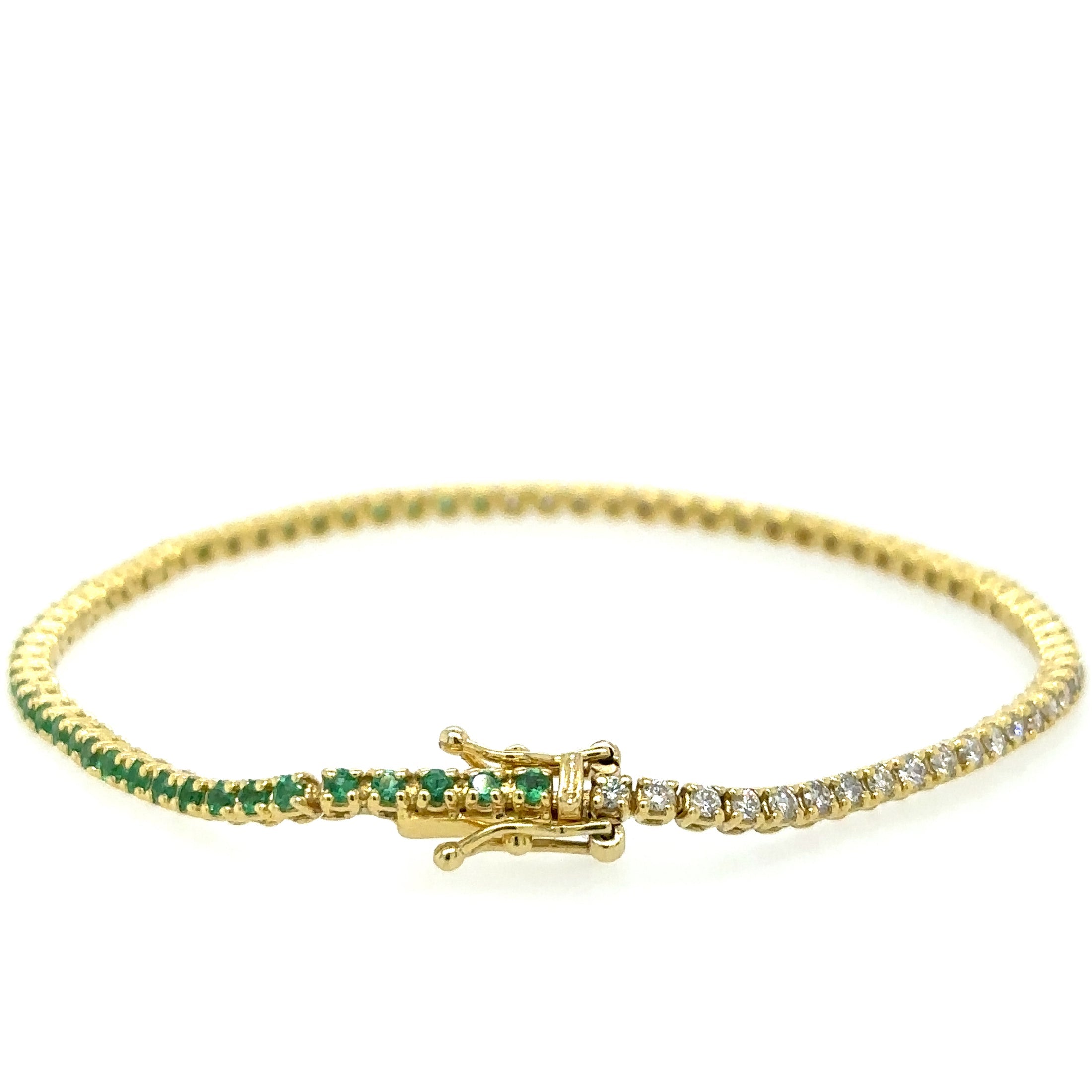 Brazalete De Tenis Con Esmeralda Y Diamantes En Oro Amarillo De 14K, 1,57 Tcw