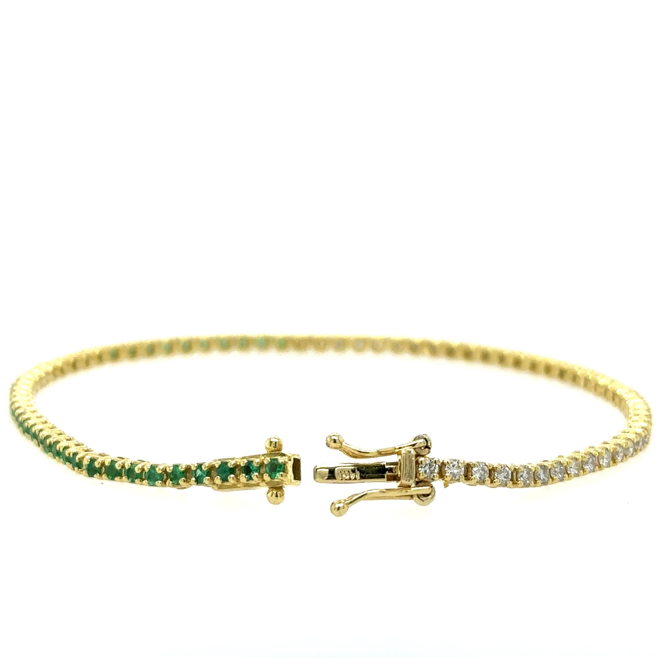 Brazalete De Tenis Con Esmeralda Y Diamantes En Oro Amarillo De 14K, 1,57 Tcw