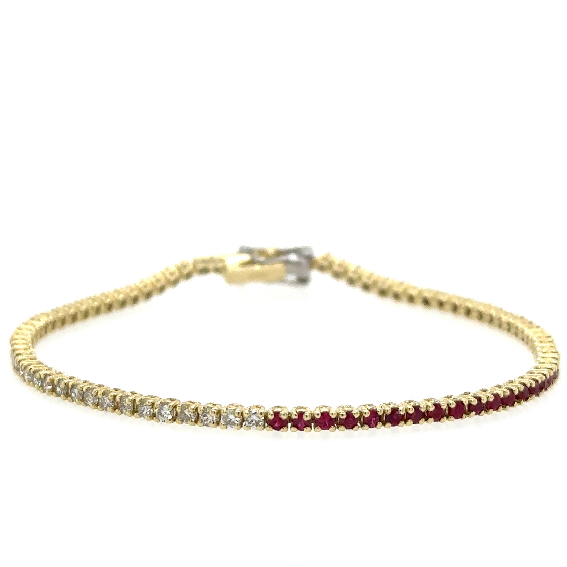 Brazalete De Tenis De Rubíes Y Diamantes En Oro Amarillo De 14K, 2,39 Tcw