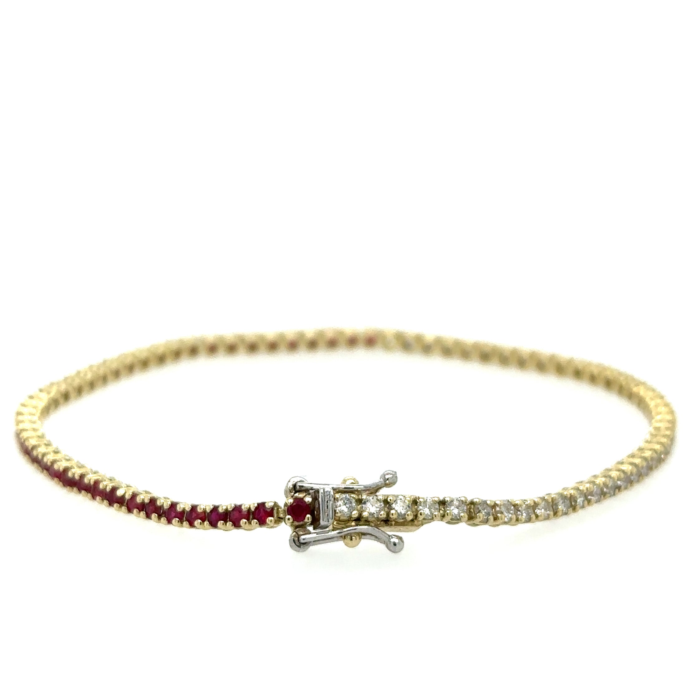 Brazalete De Tenis De Rubíes Y Diamantes En Oro Amarillo De 14K, 2,39 Tcw