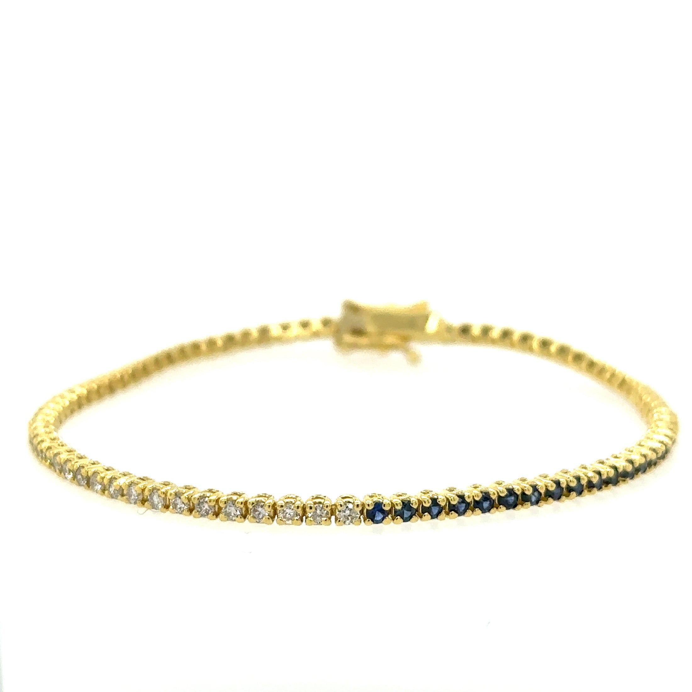 Brazalete De Tenis Con Zafiro Azul Y Diamantes En Oro Amarillo De 14K, 1,99 Tcw