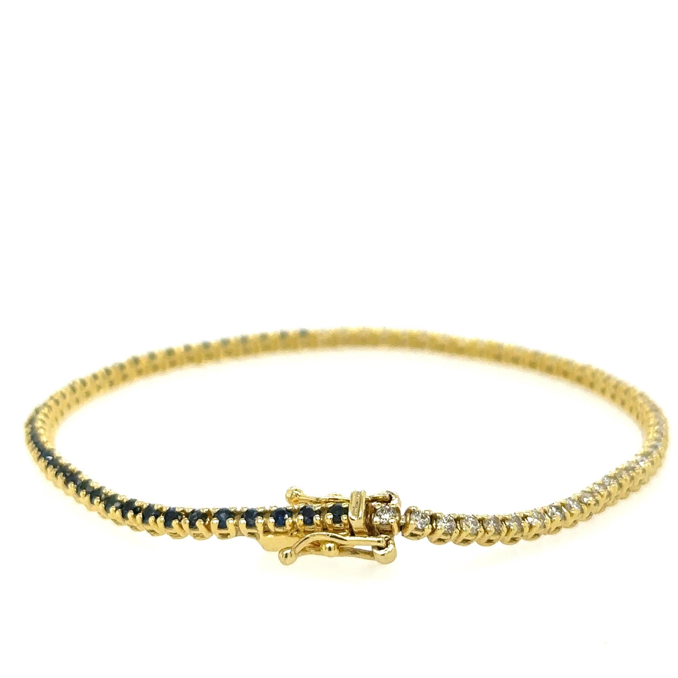 Brazalete De Tenis Con Zafiro Azul Y Diamantes En Oro Amarillo De 14K, 1,99 Tcw