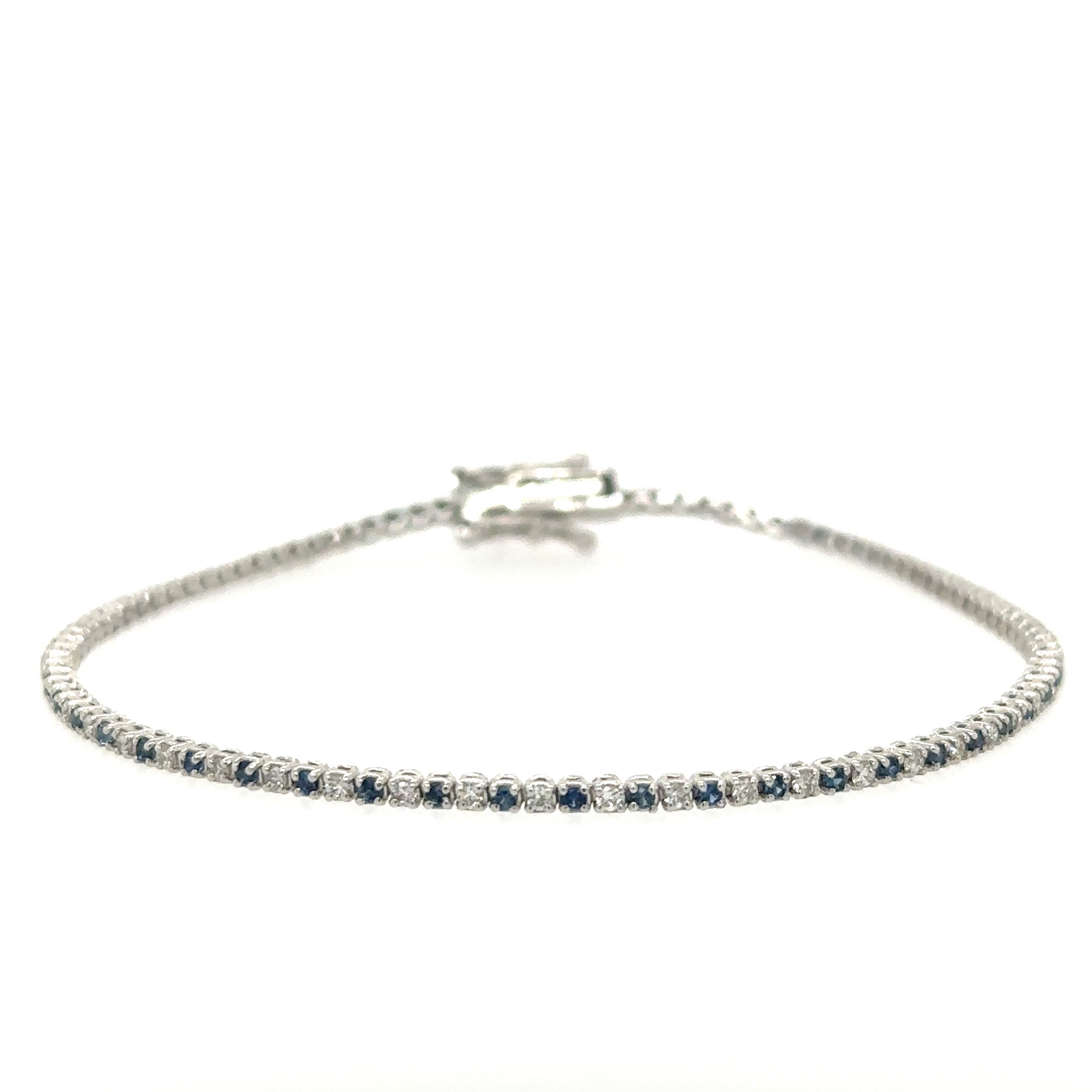 Pulsera De Tenis En Oro Blanco De 14 Kt Con Diamantes Y Zafiro Azul De 7", 1.19 CT