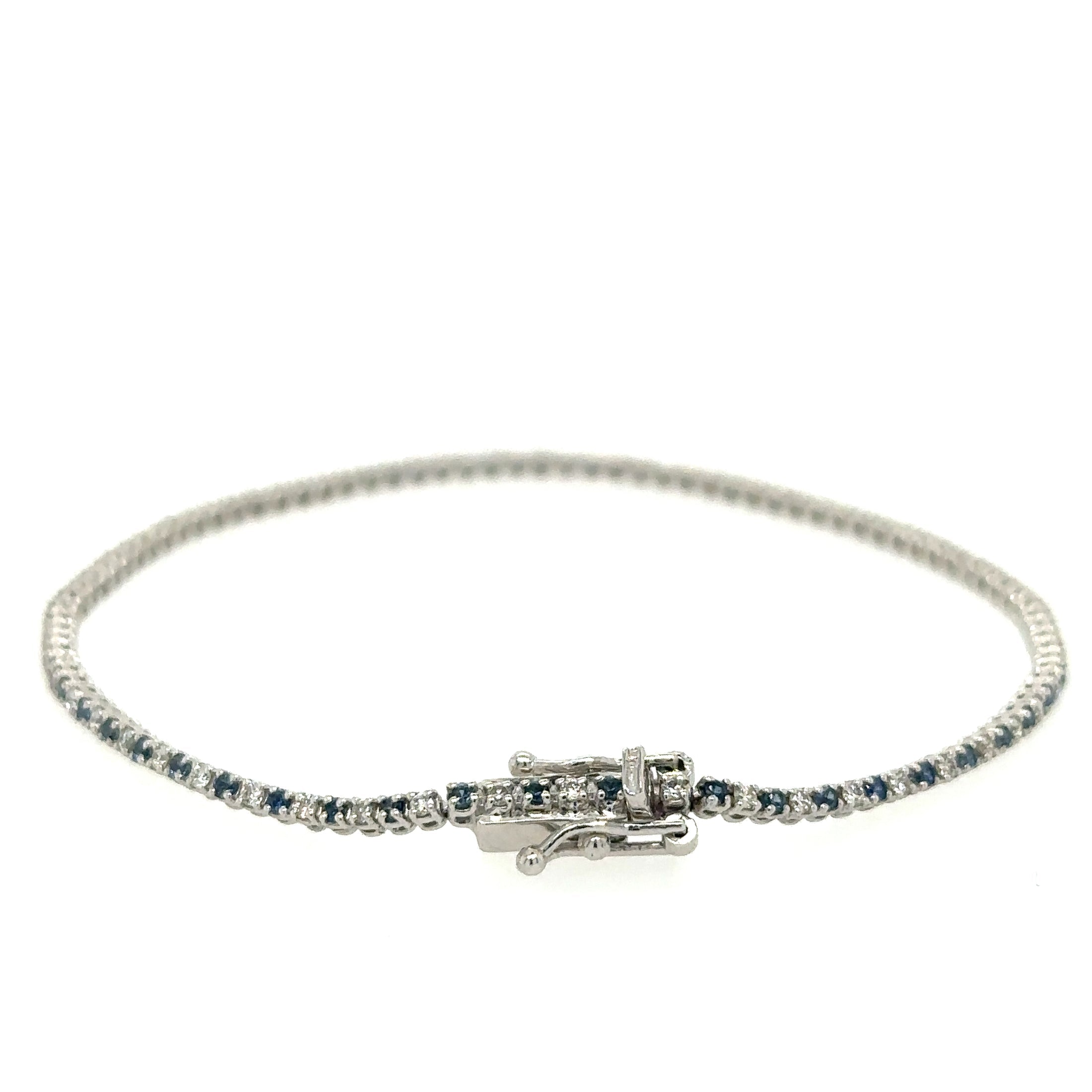 Pulsera De Tenis En Oro Blanco De 14 Kt Con Diamantes Y Zafiro Azul De 7", 1.19 CT