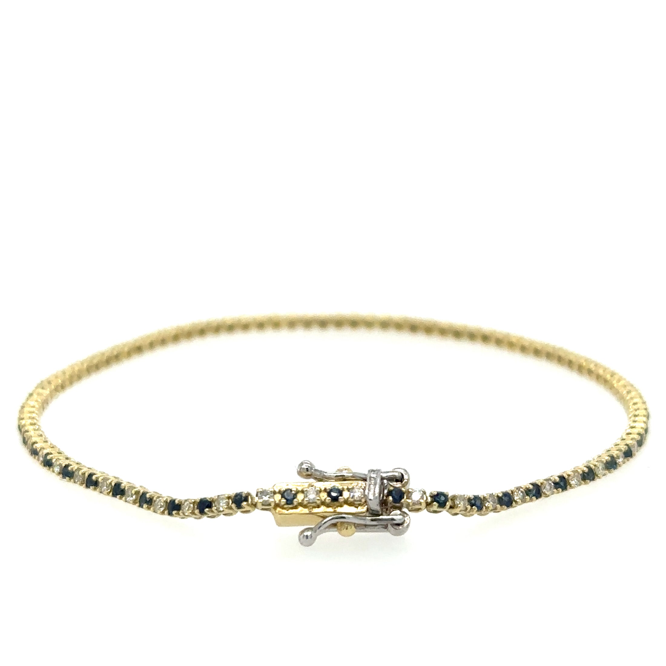 Pulsera De Tenis En Oro Amarillo De 14 Kt Con Diamantes Y Zafiro Azul De 7", 1.2 CT