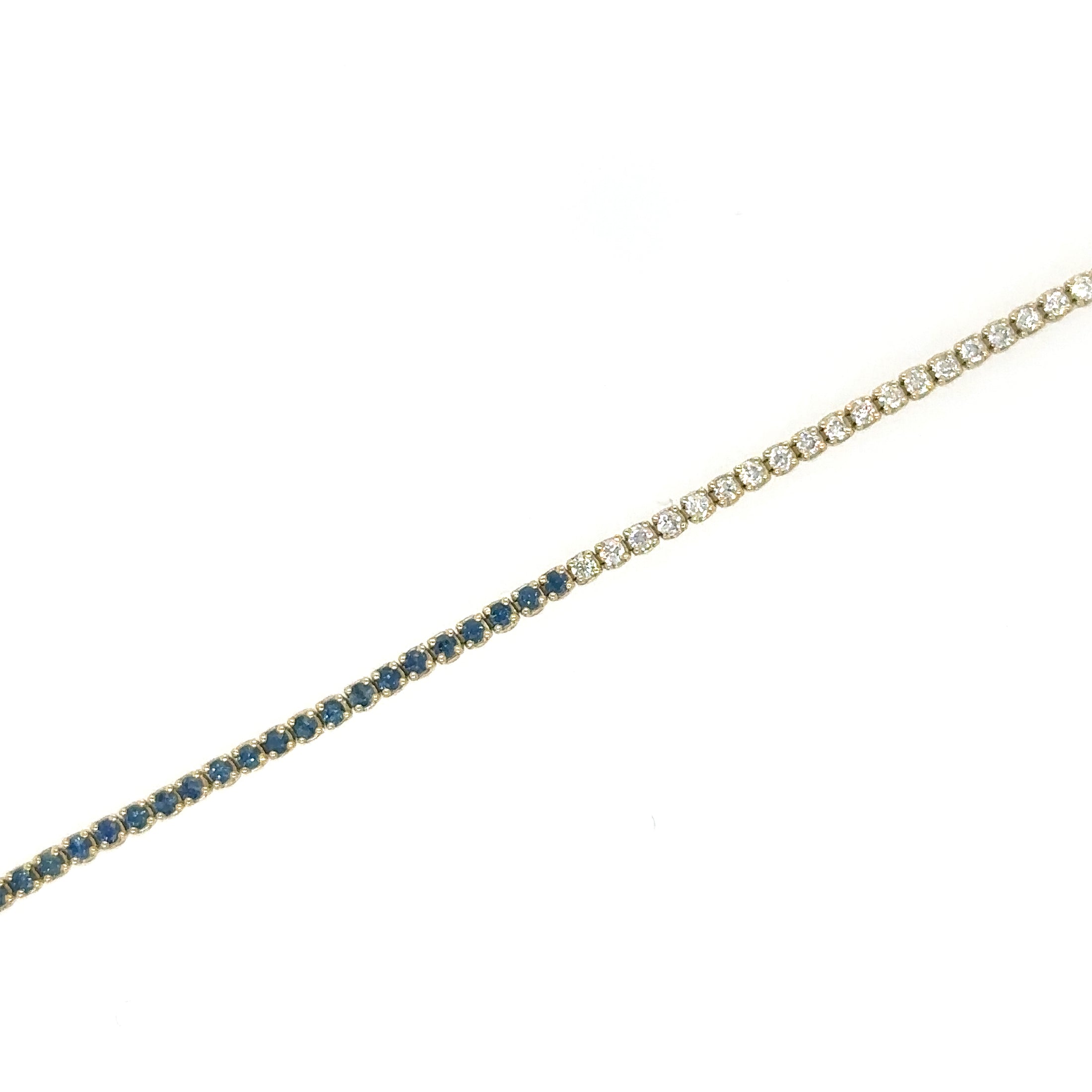 Pulsera De Tenis En Oro Amarillo De 14 Kt Con Diamantes Y Zafiro Azul 1.2 CT