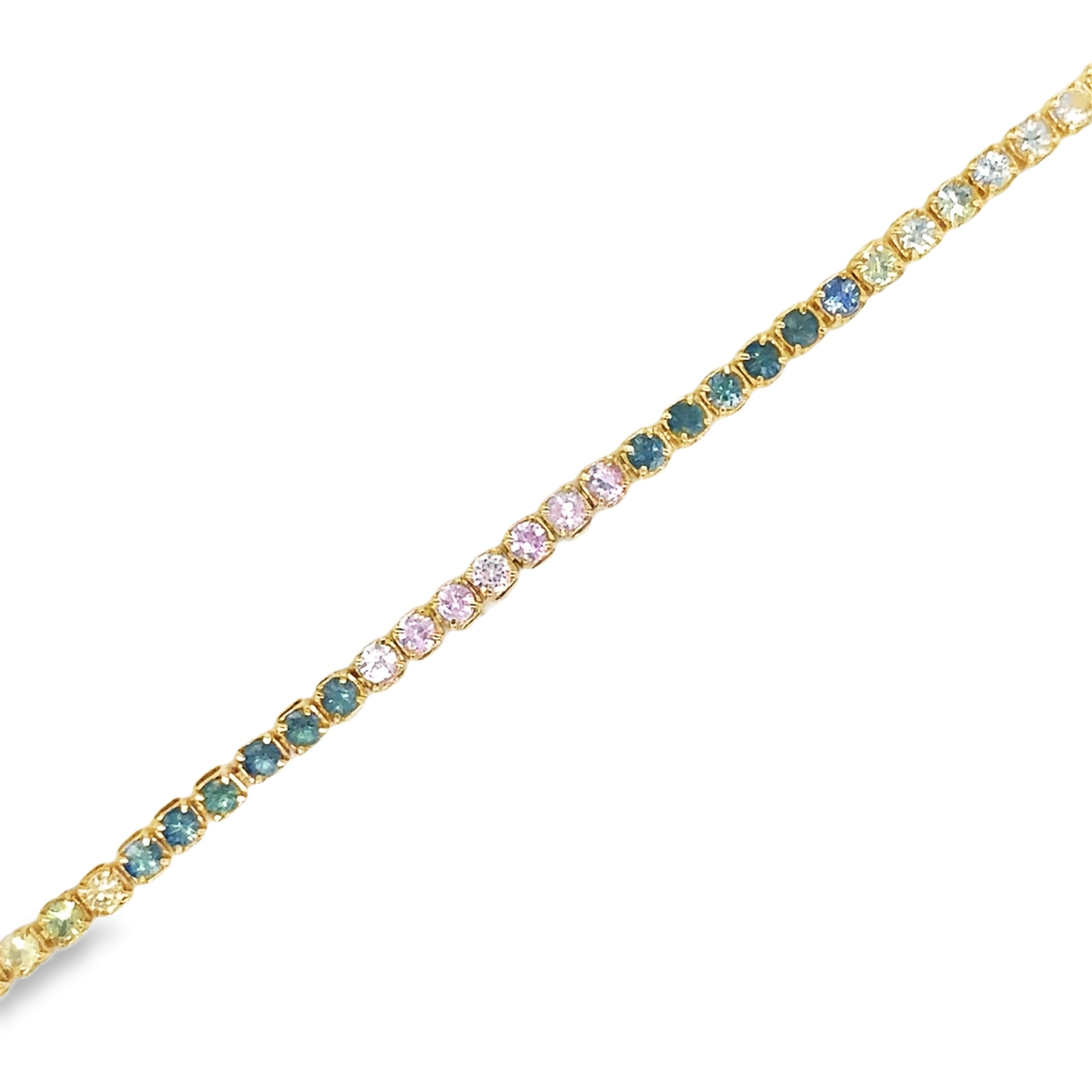 Pulsera Con Multi Zafiro De Oro Amarillo De 14 K De 7", 2.22CT