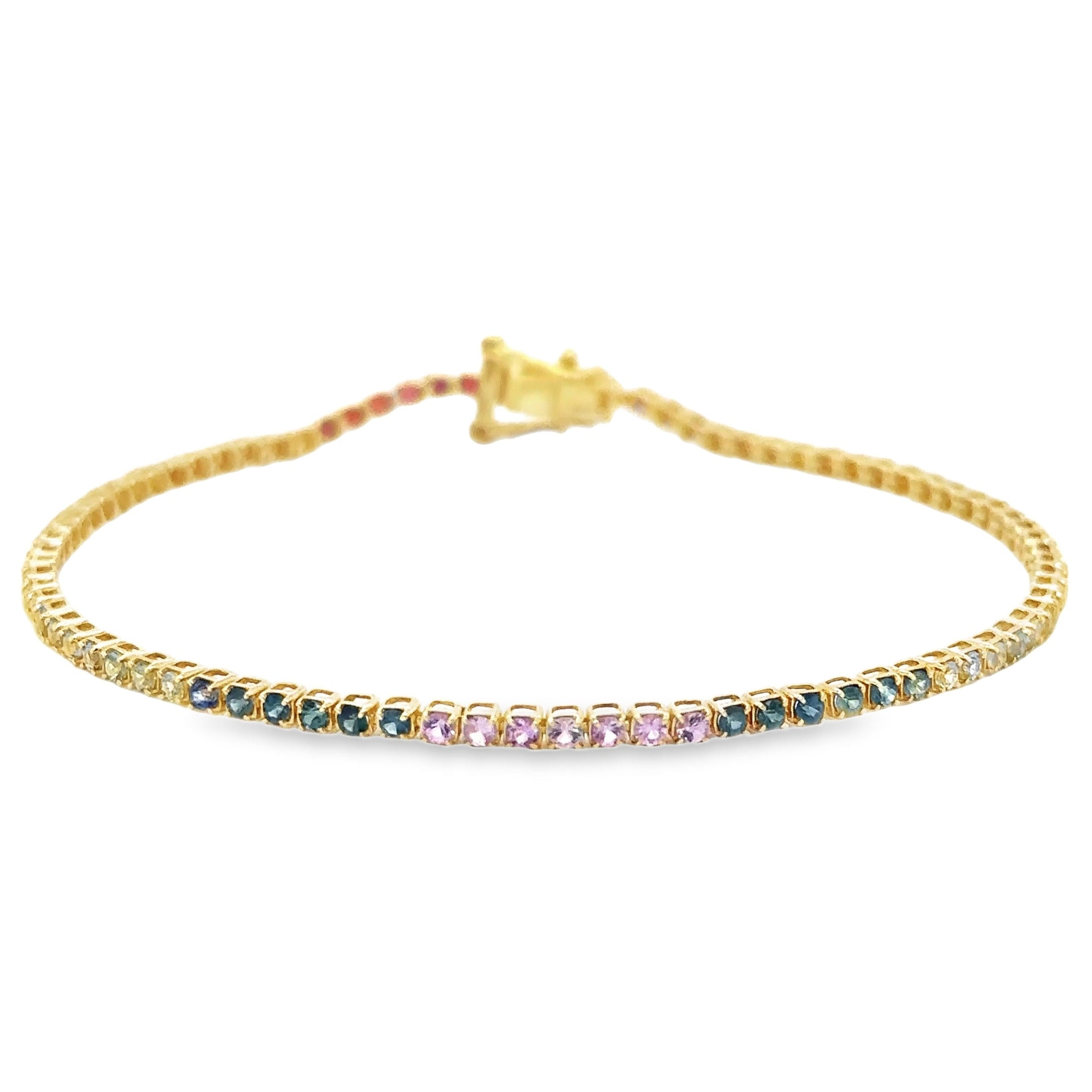 Pulsera Con Multi Zafiro De Oro Amarillo De 14 K De 7", 2.22CT