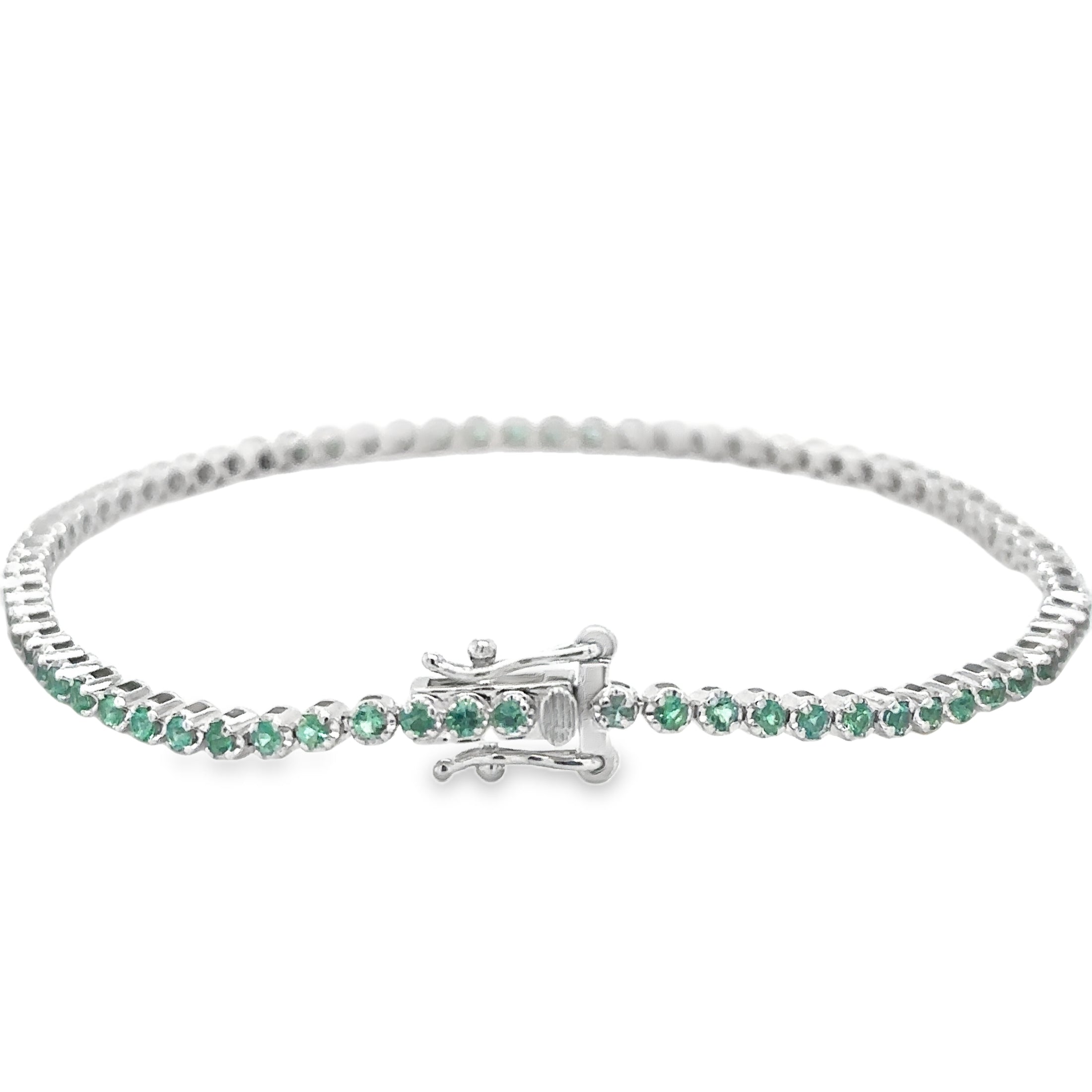 Pulsera De Tenis Con Esmeralda En Oro Blanco De 14 K, 1.14CT