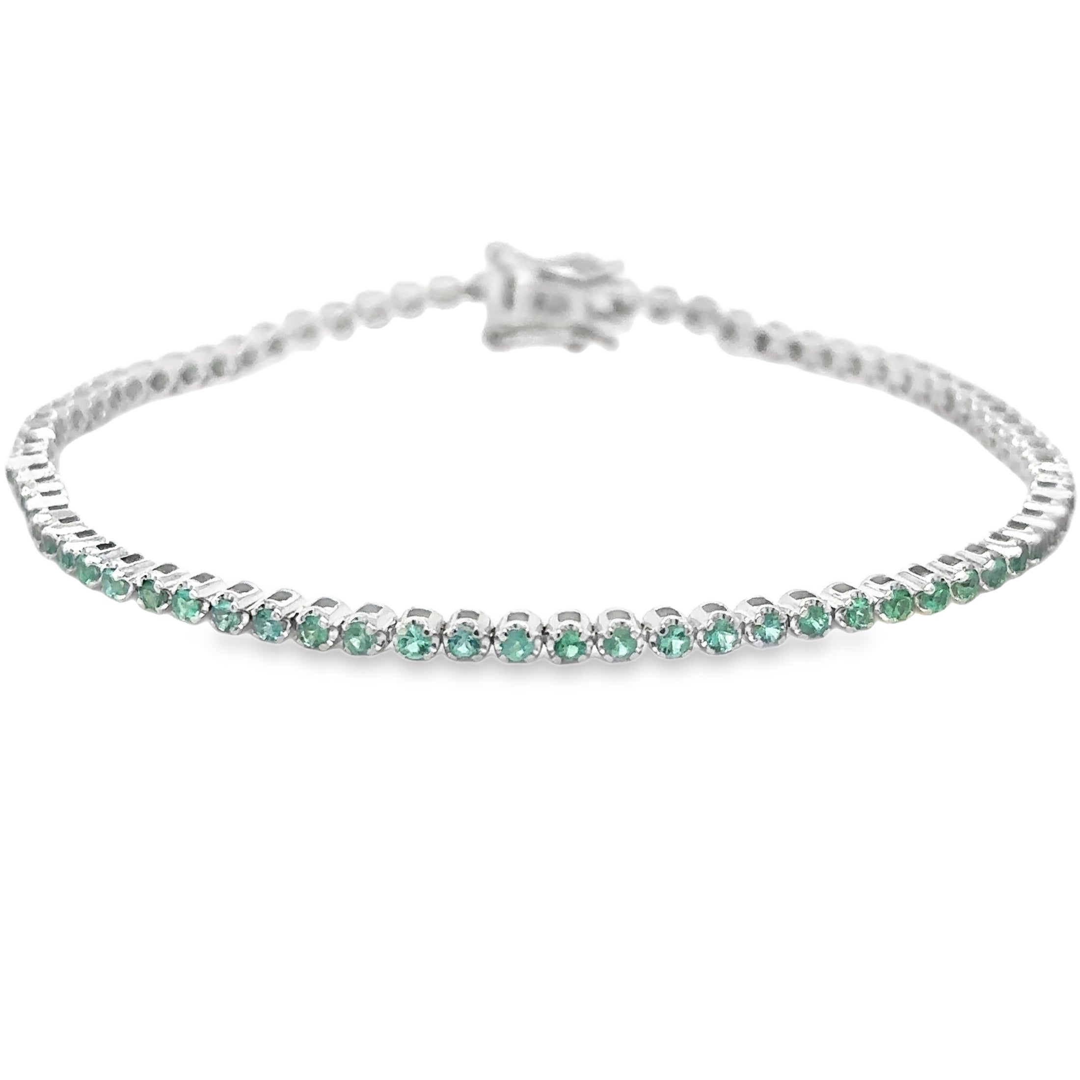 Pulsera De Tenis Con Esmeralda En Oro Blanco De 14 K, 1.14CT