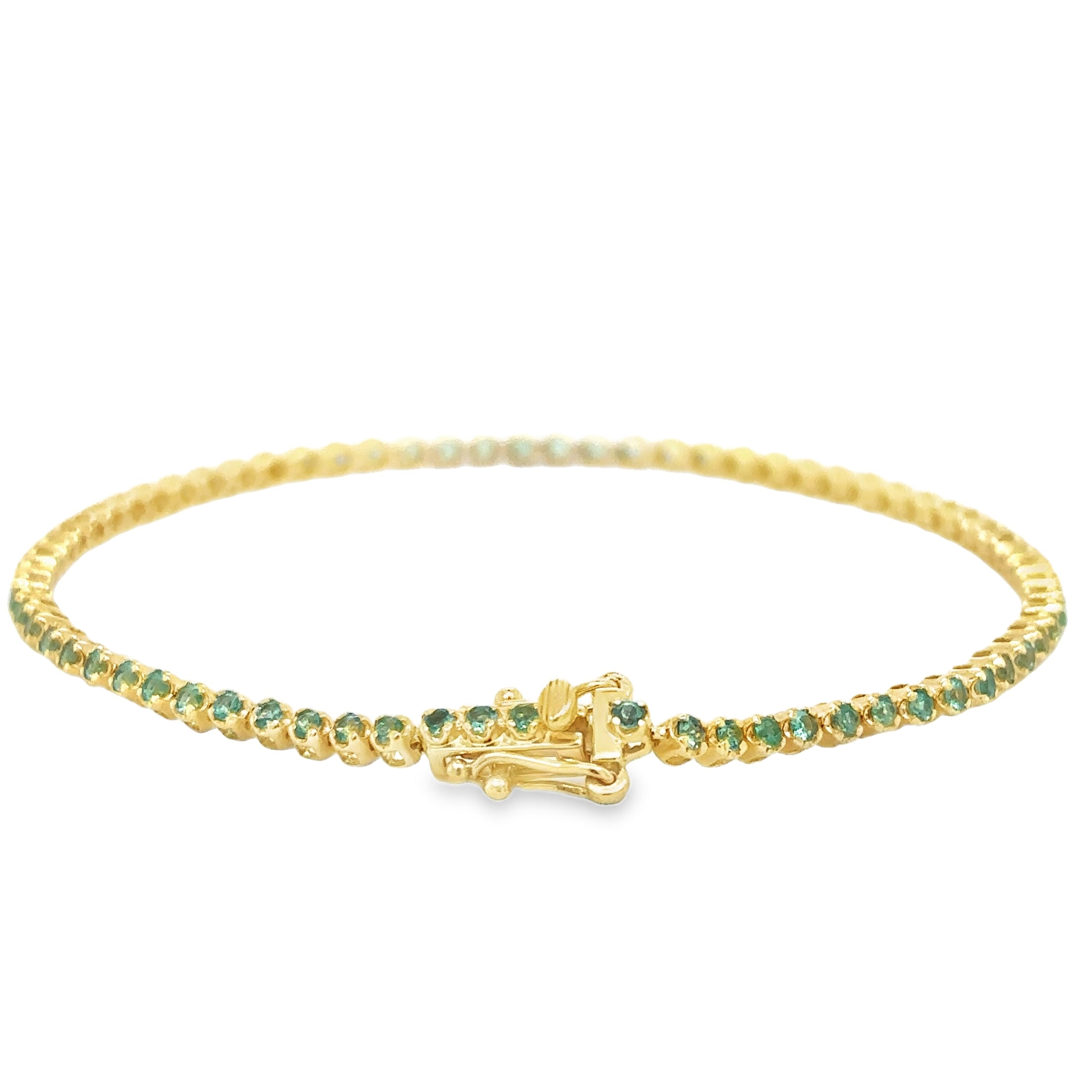 Pulsera De Tenis Con Esmeralda En Oro Amarillo De 14 K, 1.13CT