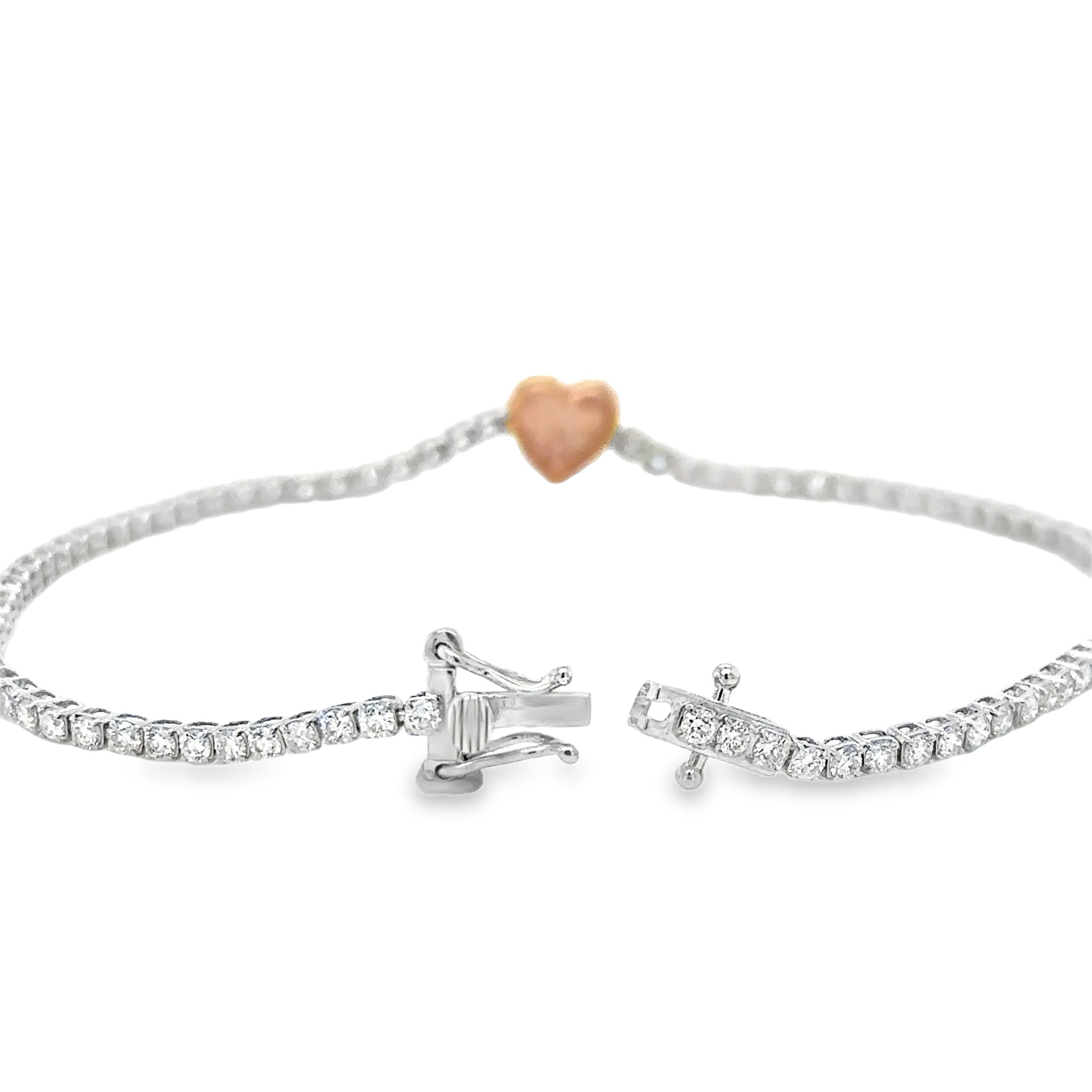 Brazalete De Tenis Con Forma De Corazón De Diamantes Y Zafiro Rosa En Dos Tonos De 14K, 1,85 Tcw