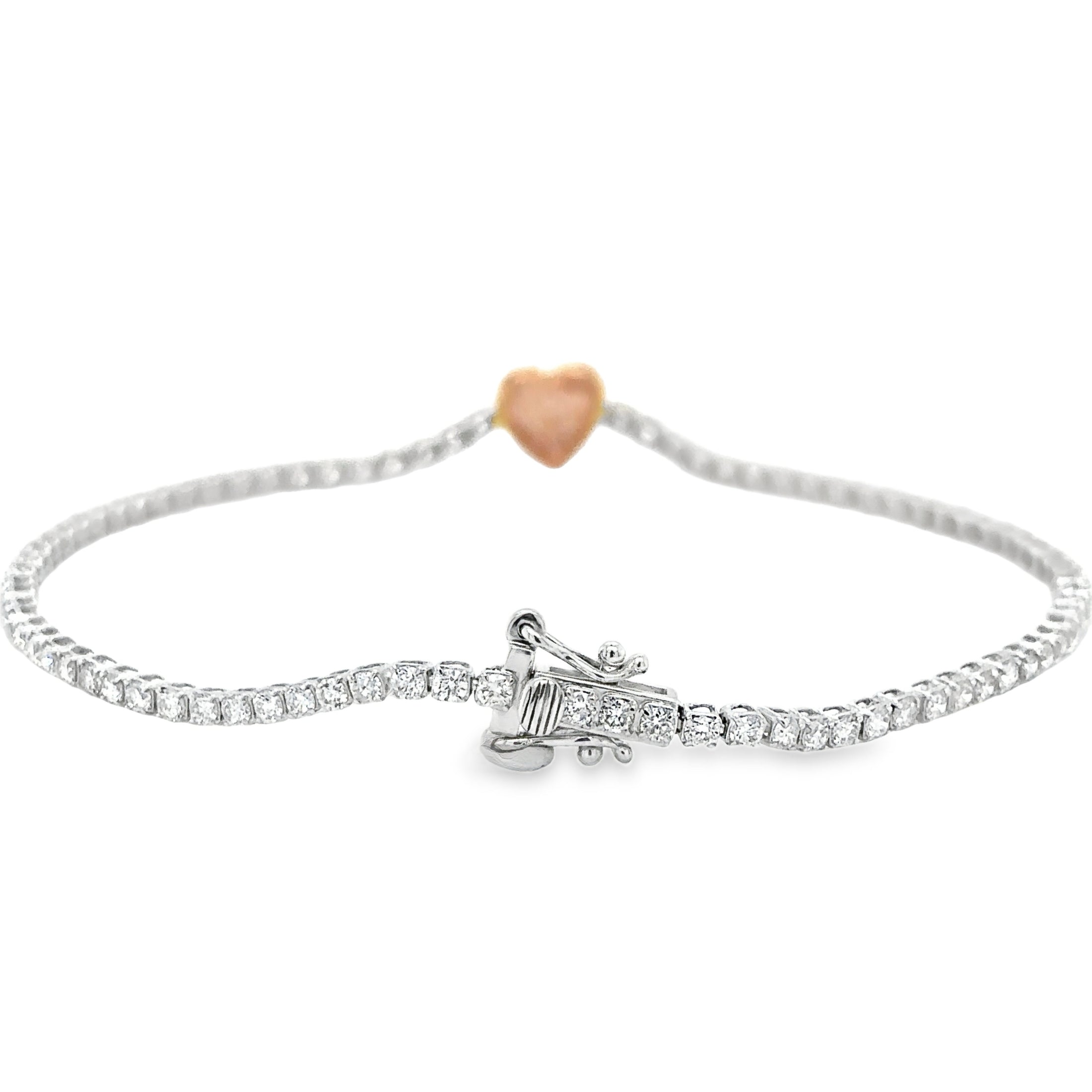 Brazalete De Tenis Con Forma De Corazón De Diamantes Y Zafiro Rosa En Dos Tonos De 14K, 1,85 Tcw