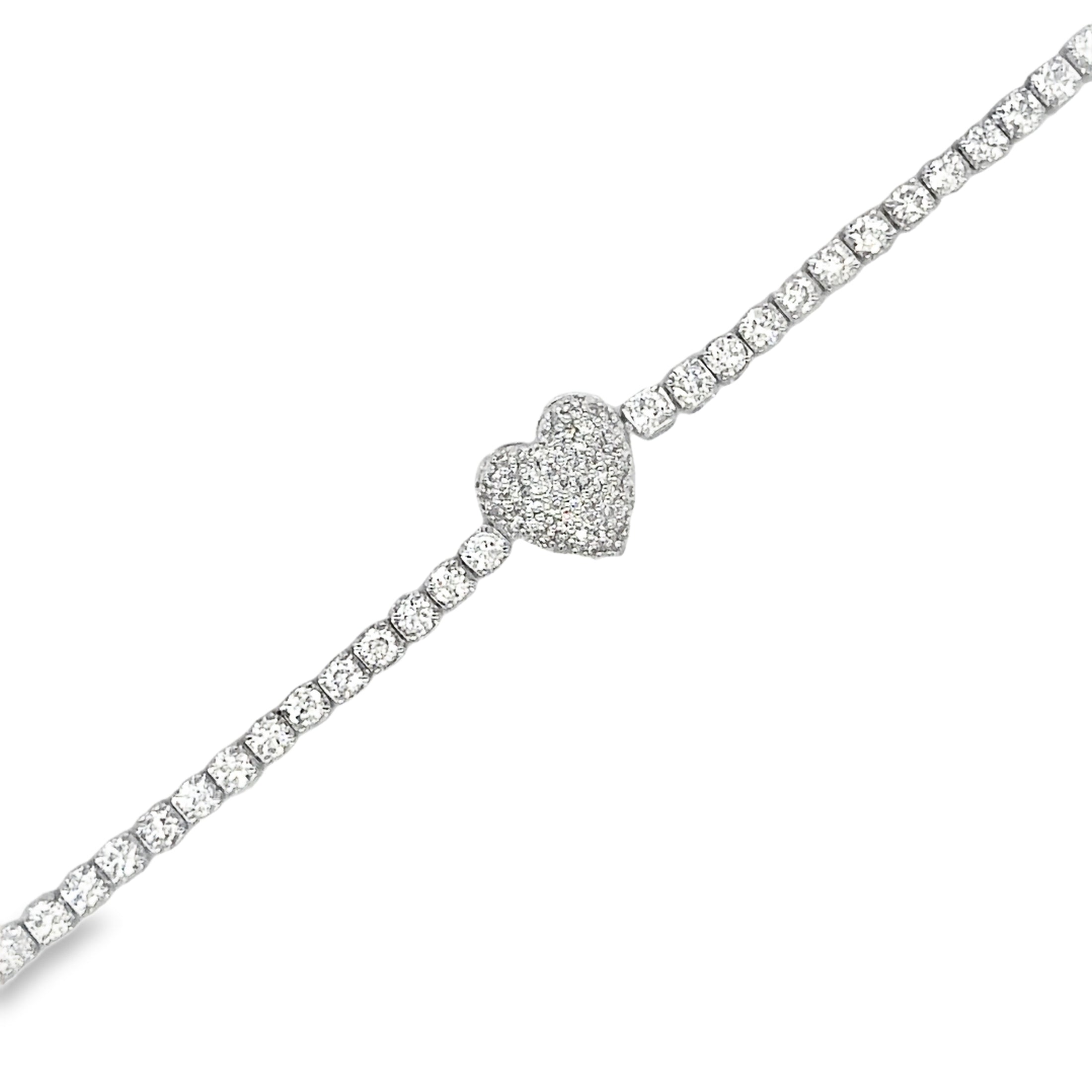 Brazalete De Tenis Con Forma De Corazón Y Diamantes En Oro Blanco De 14K, 1,57 Tcw