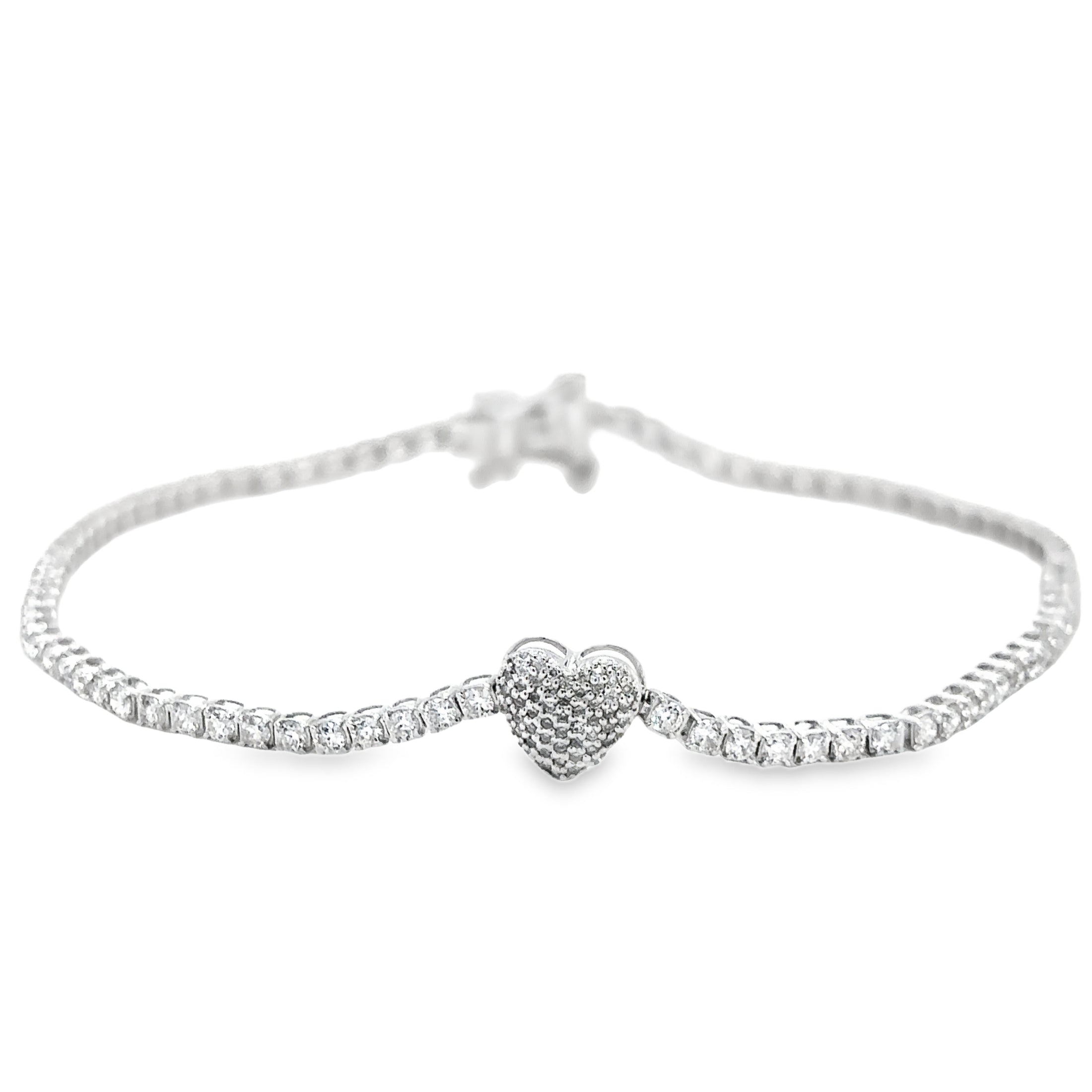 Brazalete De Tenis Con Forma De Corazón Y Diamantes En Oro Blanco De 14K, 1,57 Tcw