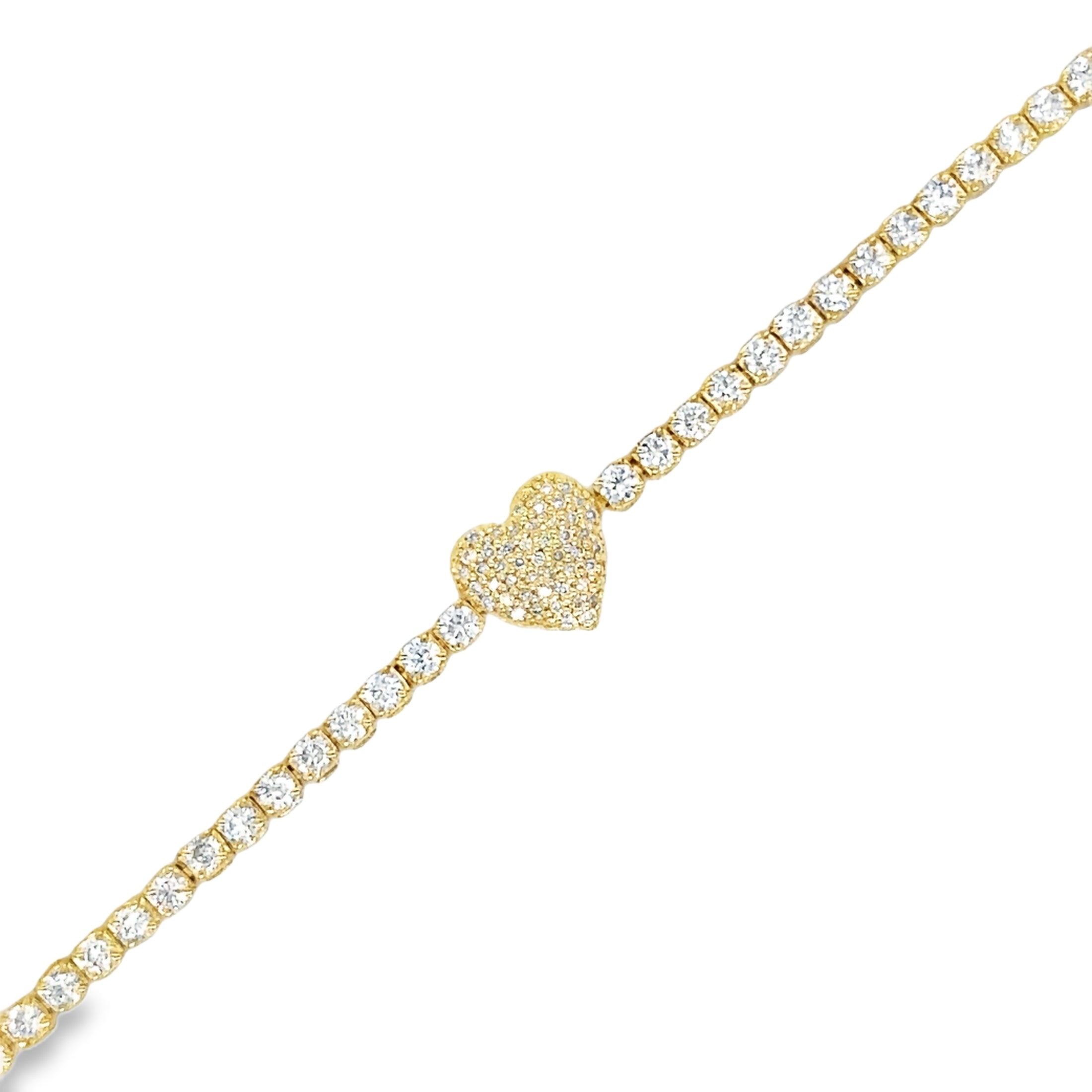 Brazalete De Tenis Con Forma De Corazón Y Diamantes En Oro Amarillo De 14K, 1,53 Tcw