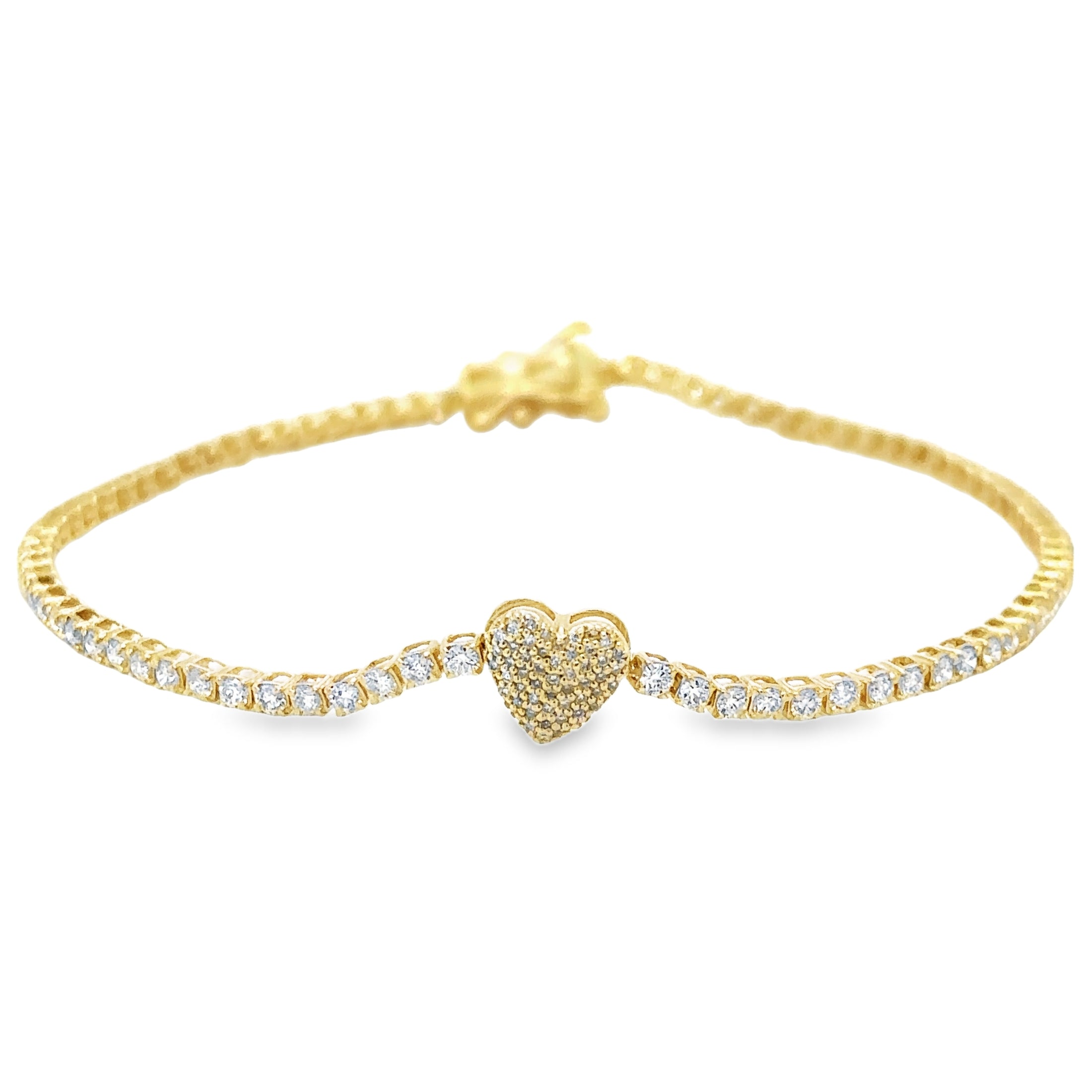 Brazalete De Tenis Con Forma De Corazón Y Diamantes En Oro Amarillo De 14K, 1,53 Tcw