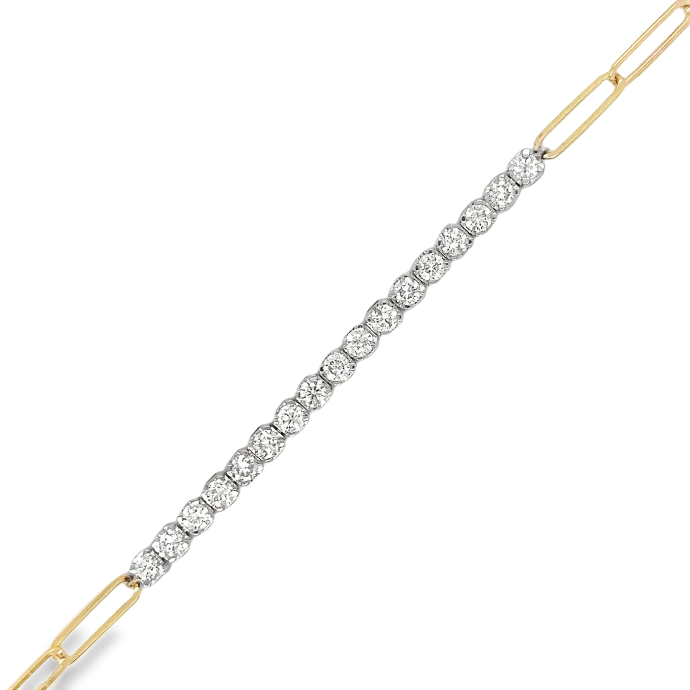 Pulsera De Tenis De Diamantes De Dos Tonos De 14Kt Con Clip De Papel De 7", 0.91 CT