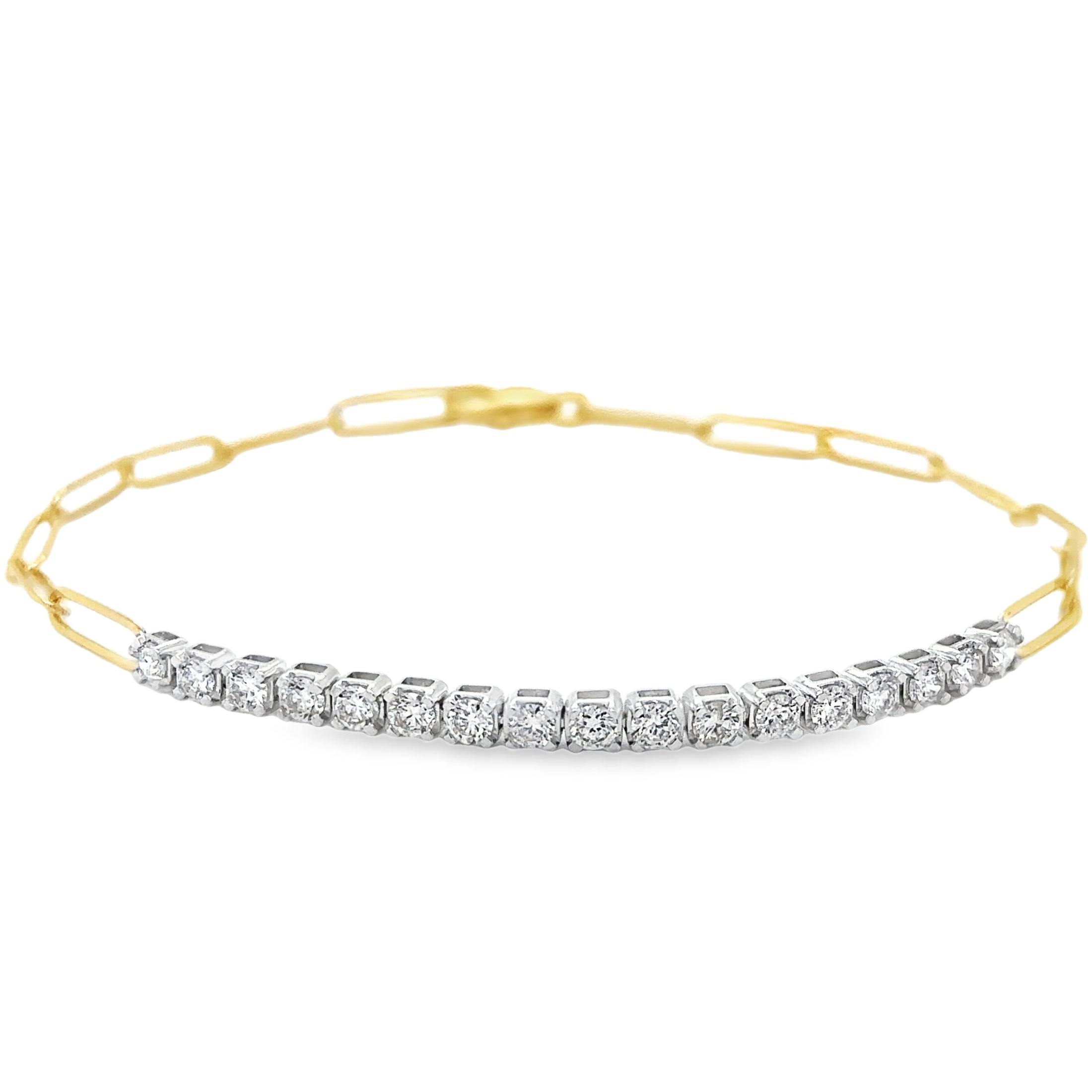 Pulsera De Tenis De Diamantes De Dos Tonos De 14Kt Con Clip De Papel De 7", 0.91 CT