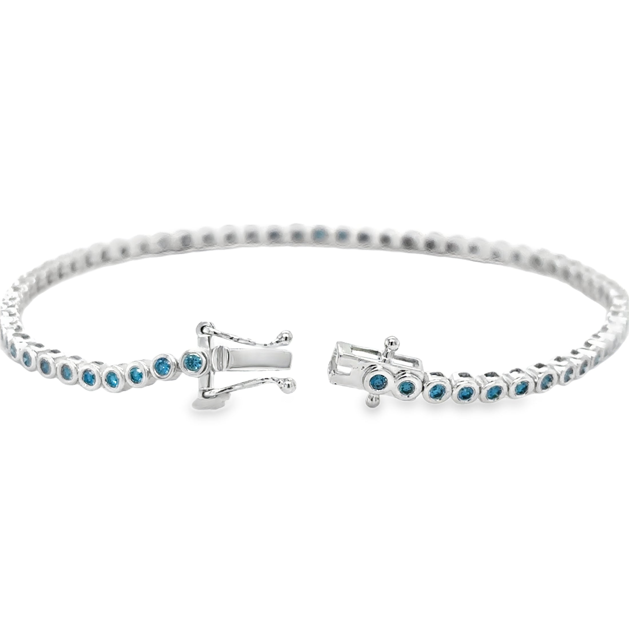 Pulsera De Tenis Con Bisel De Diamante Azul En Oro Blanco De 14 Kt, 7", 1 CT