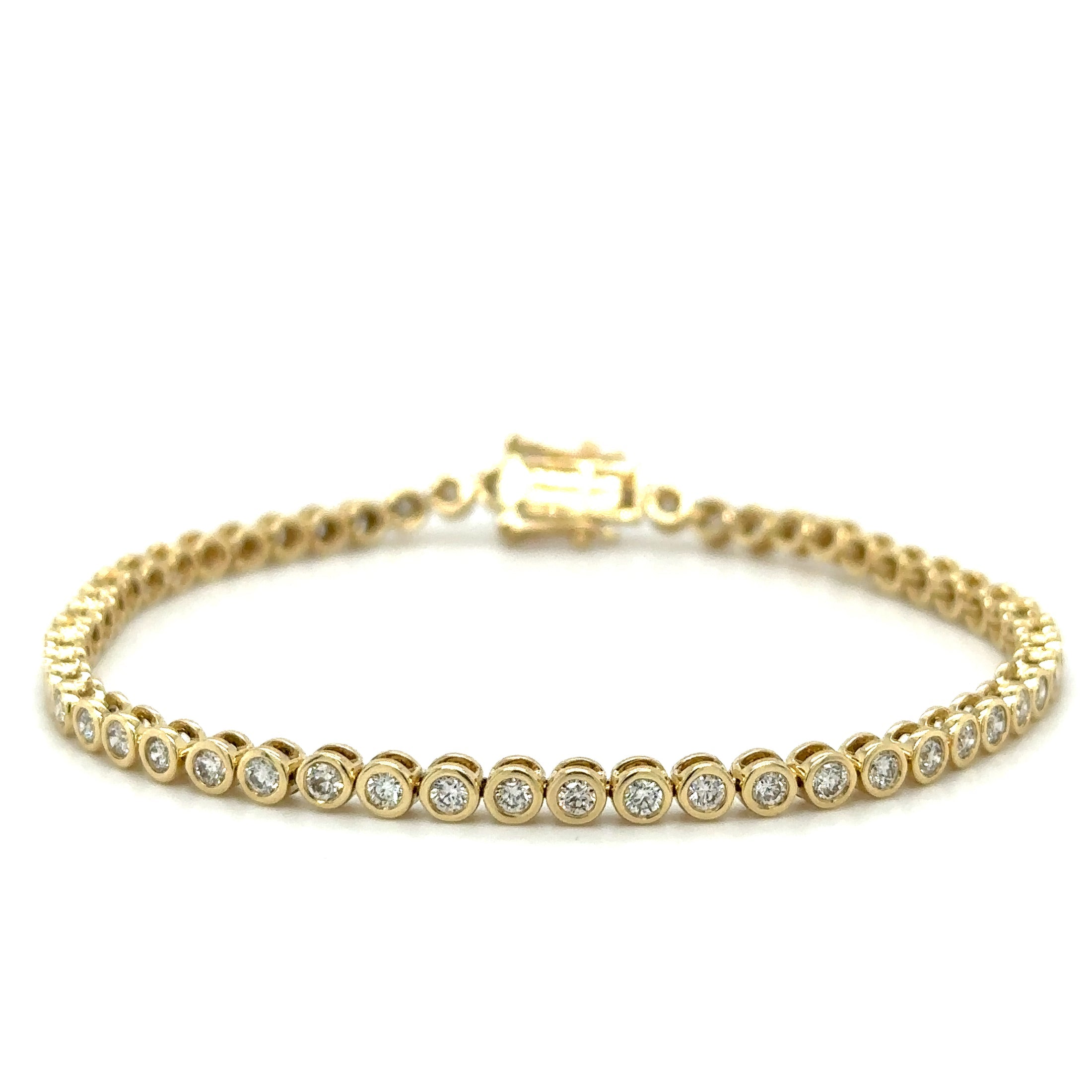 Pulsera Tennis Bisel de Diamante 2 CT. en Oro Amarillo de 14K