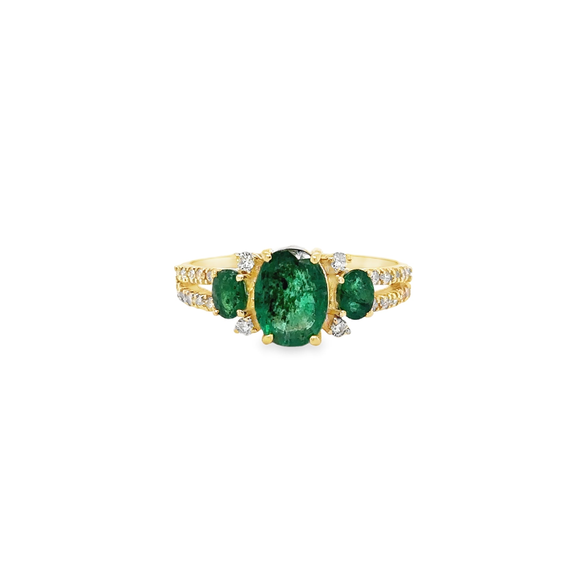 Anillo De Oro De 14Kt Con Esmeralda Y Diamantes, 1.62 CT