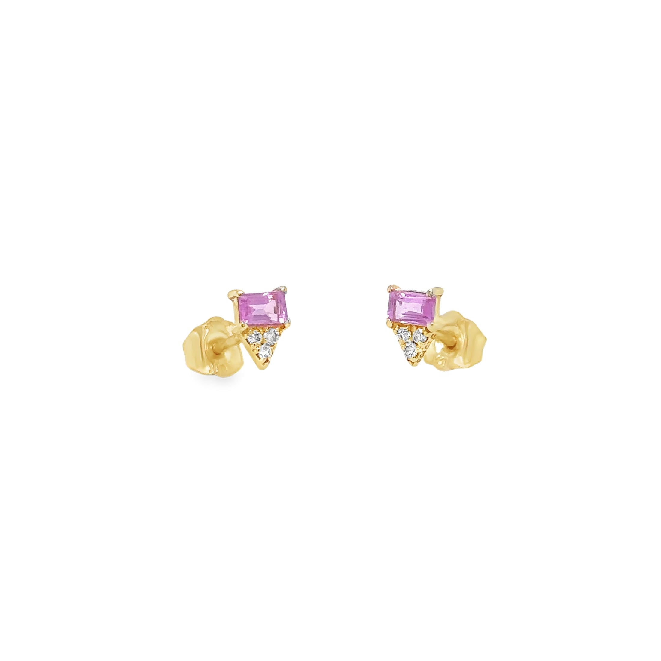 Pendientes De Oro Amarillo De 14Kt Con Zafiro Rosa Y Diamantes, 0.29 CT