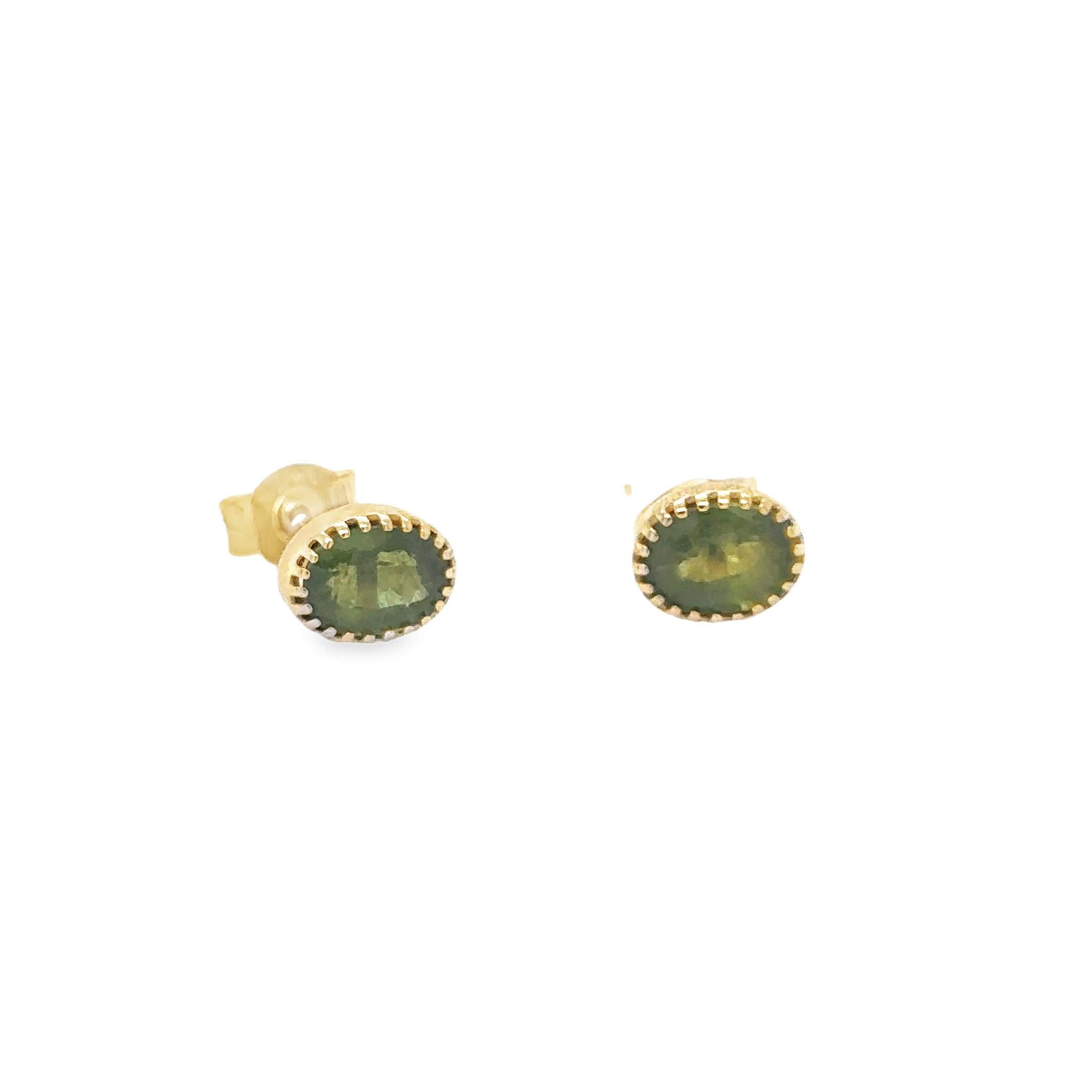 Pendientes De Zafiro Verde Con Forma Ovalada En Oro Amarillo De 14 K, 1.95CT