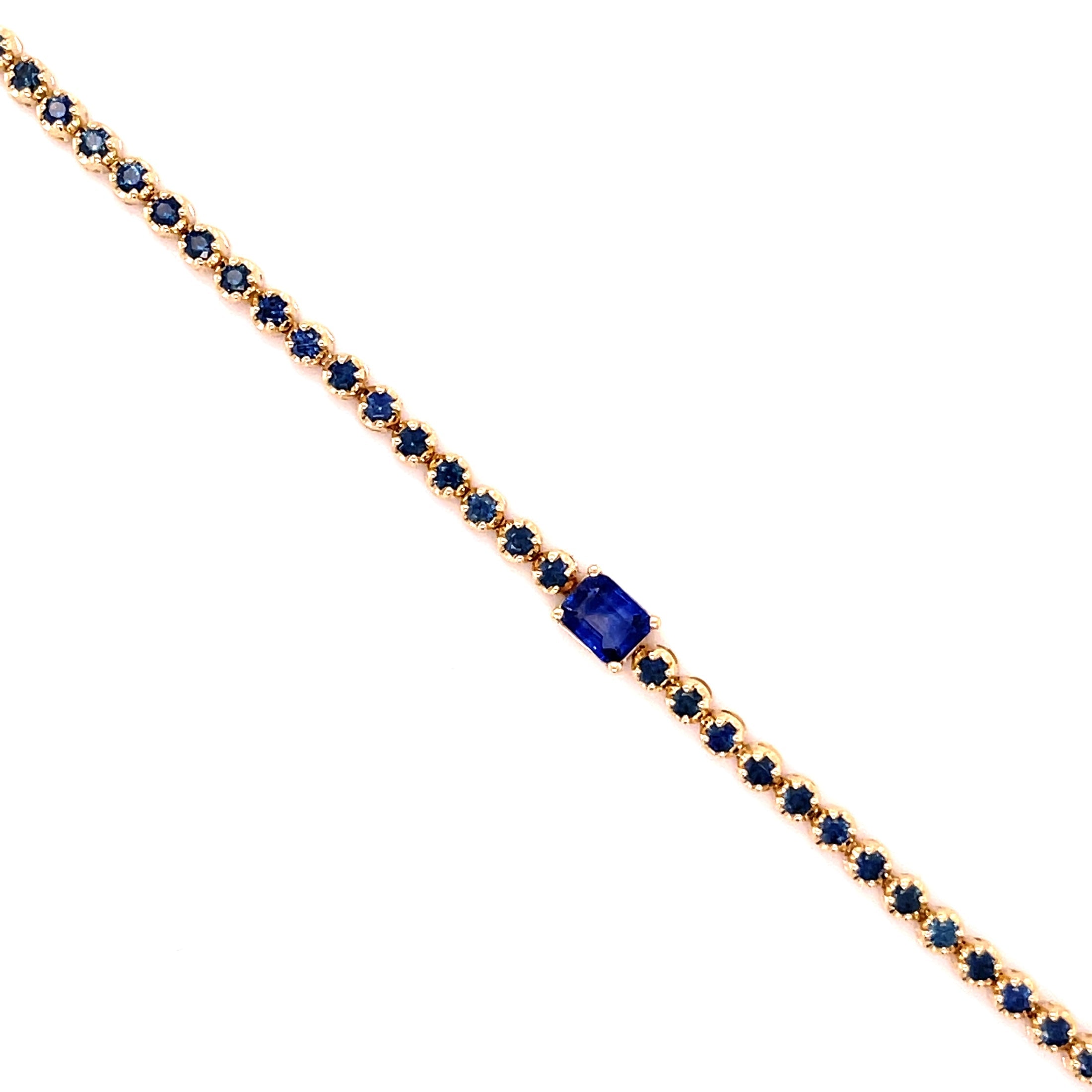 Pulsera De Tenis Central Con Corte Esmeralda Y Redonda De Zafiro Azul En Oro Amarillo De 14 K, 2.55CT